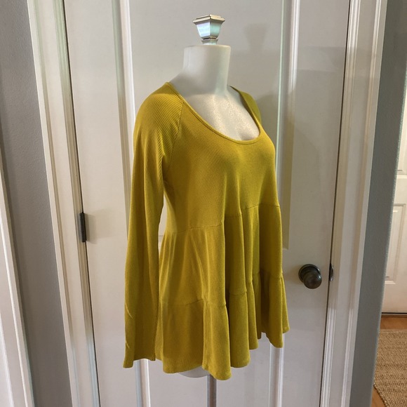 ANTHROPOLOGIE Maeve Mustard Yellow Tiered Long Sleeve Ribbed Top // M‎ - Picture 5 of 13